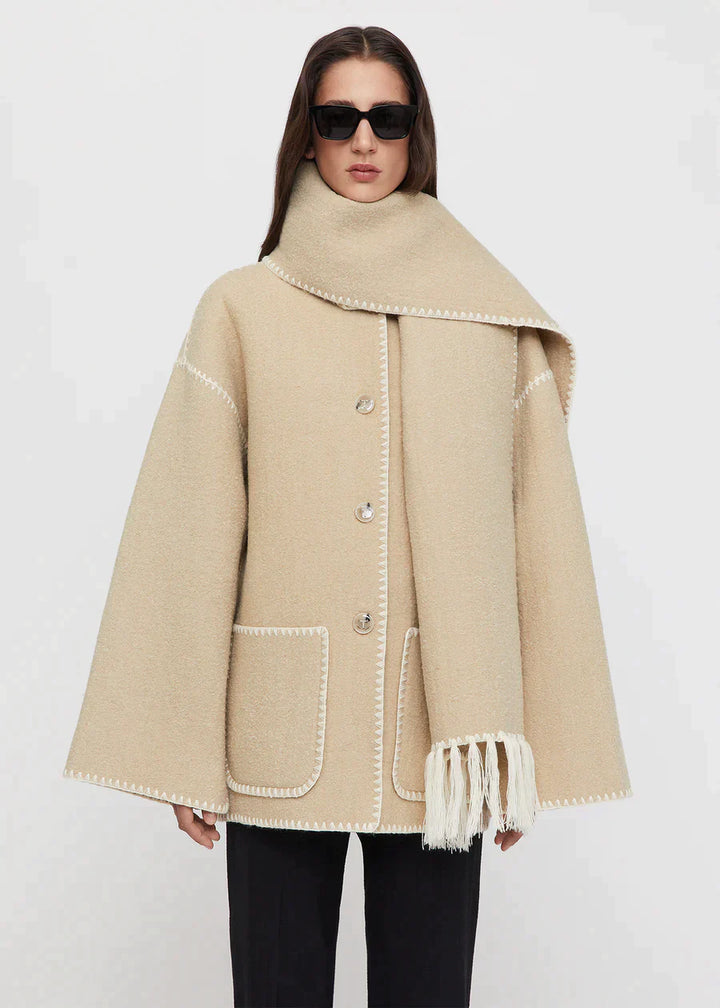 Elegante merino winterjas met geïntegreerde sjaal – Dames