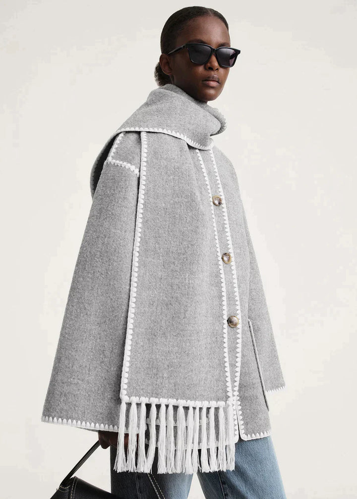 Elegante merino winterjas met geïntegreerde sjaal – Dames