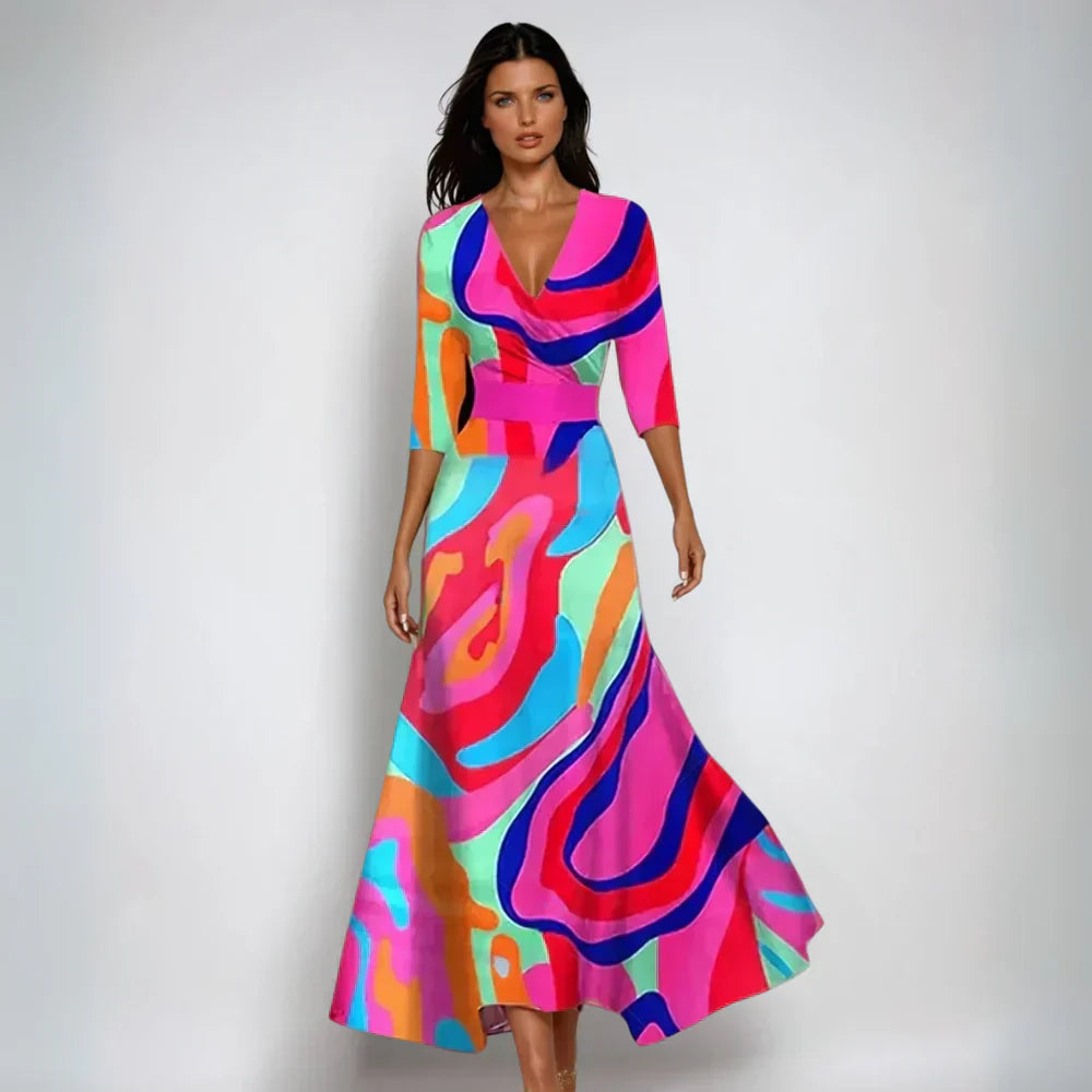 Elegante maxi jurk met bloemenprint voor de winter – Dames