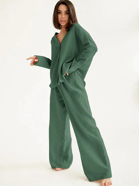 Oversized katoenen loungewear set met comfortabele pasvorm – Dames