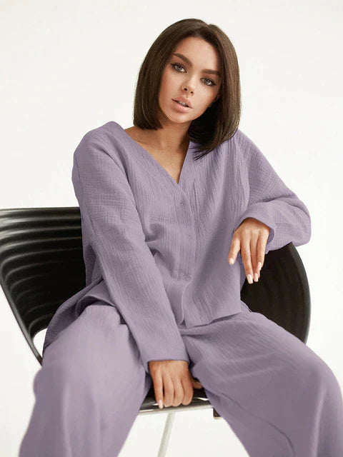 Oversized katoenen loungewear set met comfortabele pasvorm – Dames