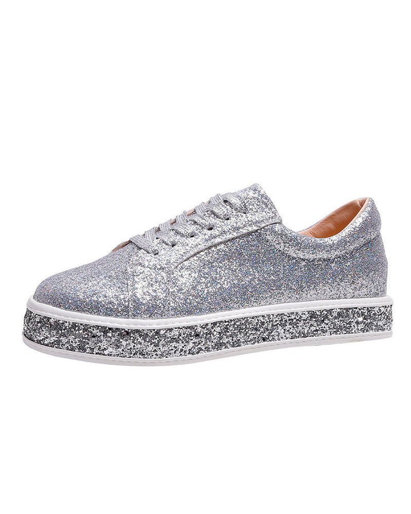 Trendy glitter plateausneakers in grote maten voor winter – Dames