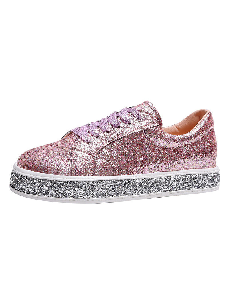 Trendy glitter plateausneakers in grote maten voor winter – Dames