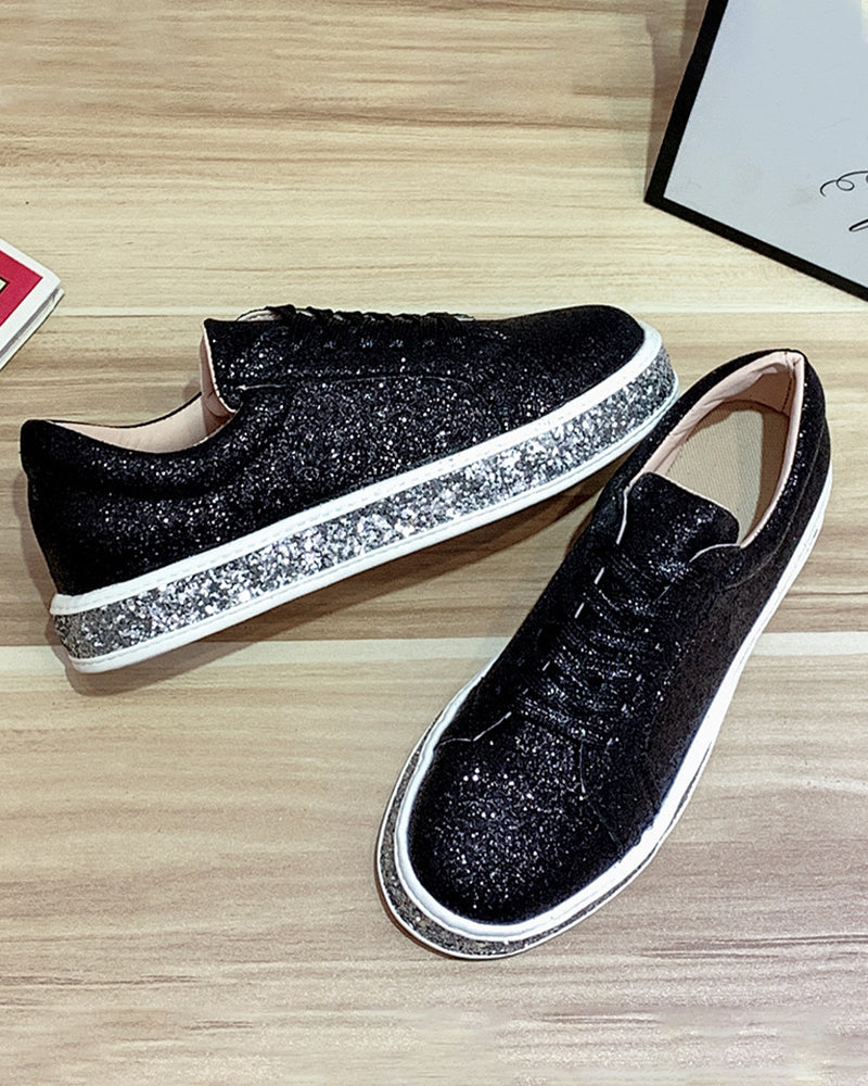 Trendy glitter plateausneakers in grote maten voor winter – Dames