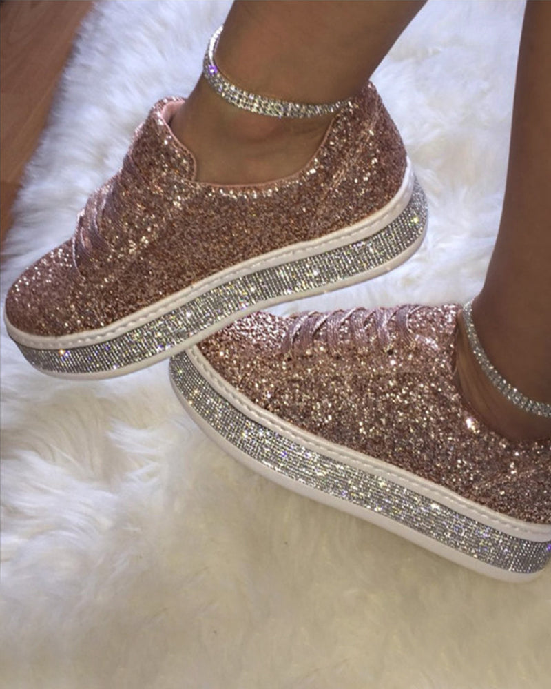 Trendy glitter plateausneakers in grote maten voor winter – Dames