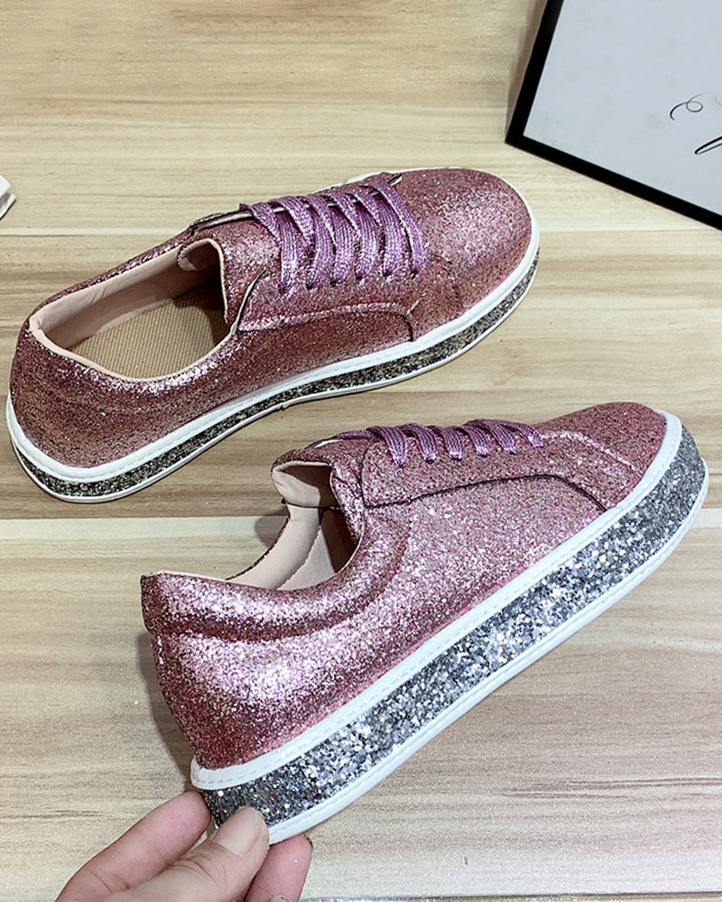 Trendy glitter plateausneakers in grote maten voor winter – Dames