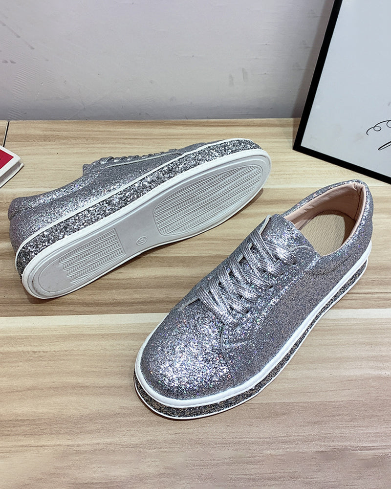 Trendy glitter plateausneakers in grote maten voor winter – Dames
