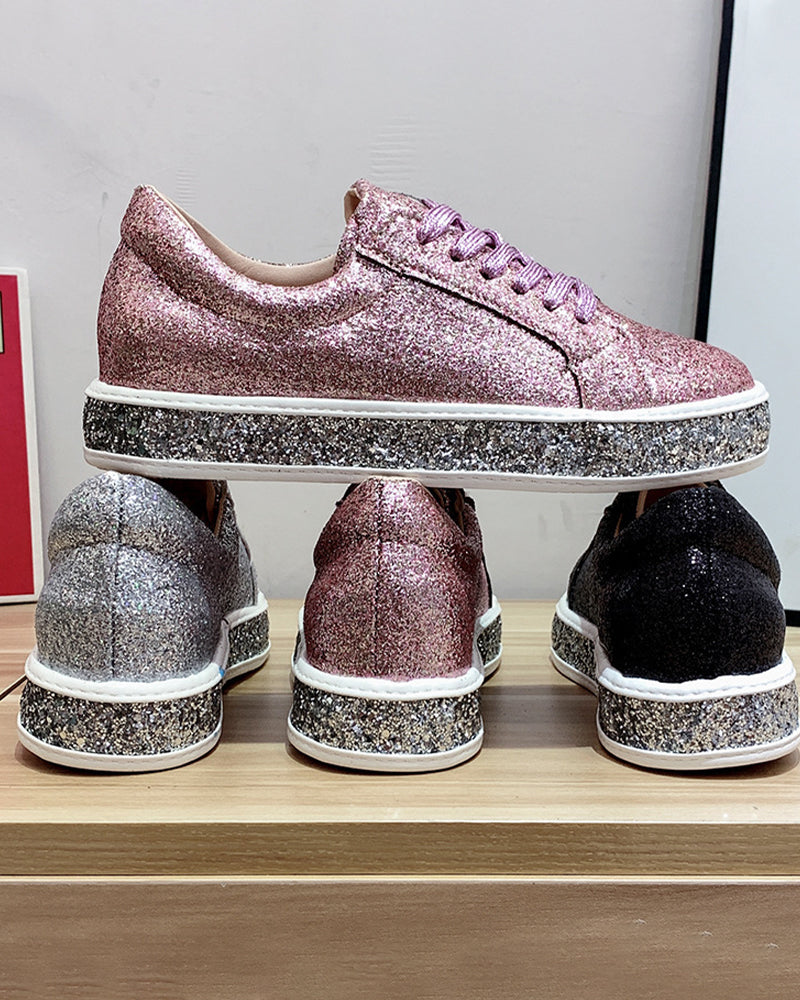 Trendy glitter plateausneakers in grote maten voor winter – Dames