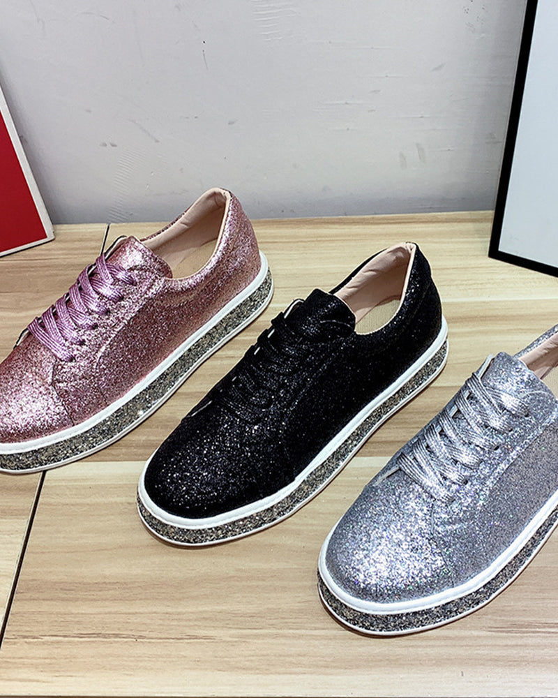 Trendy glitter plateausneakers in grote maten voor winter – Dames