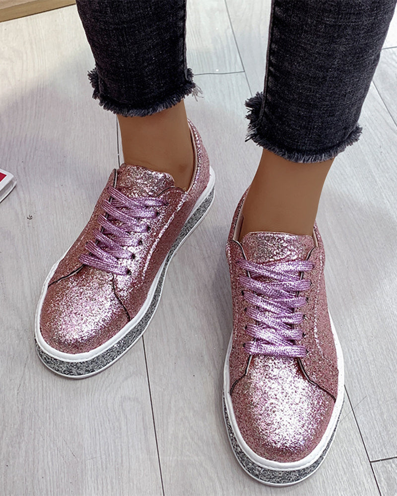 Trendy glitter plateausneakers in grote maten voor winter – Dames