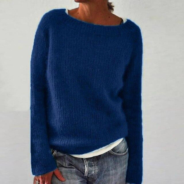 Casual zachte trui met losse pasvorm en ronde hals – Dames