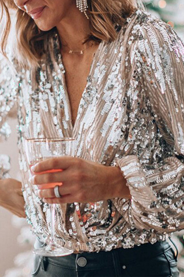 Elegante glamourblouse van zijde en katoen met glitters – Dames