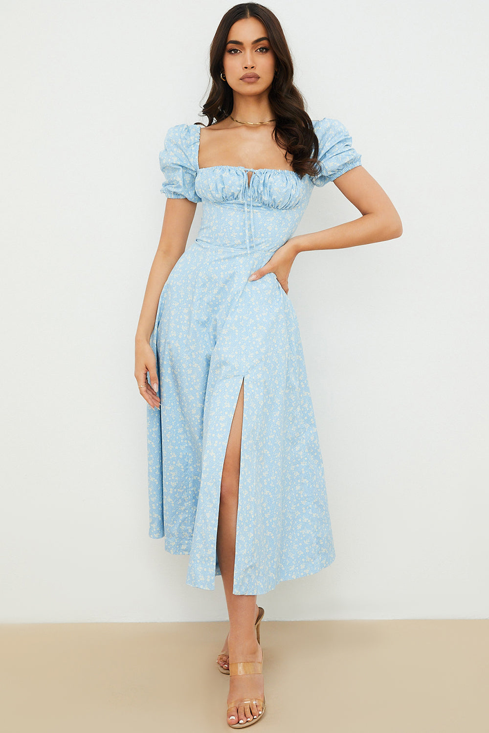 Tessa | Elegante Midi Jurk Met Vierkante Halslijn Voor Dames
