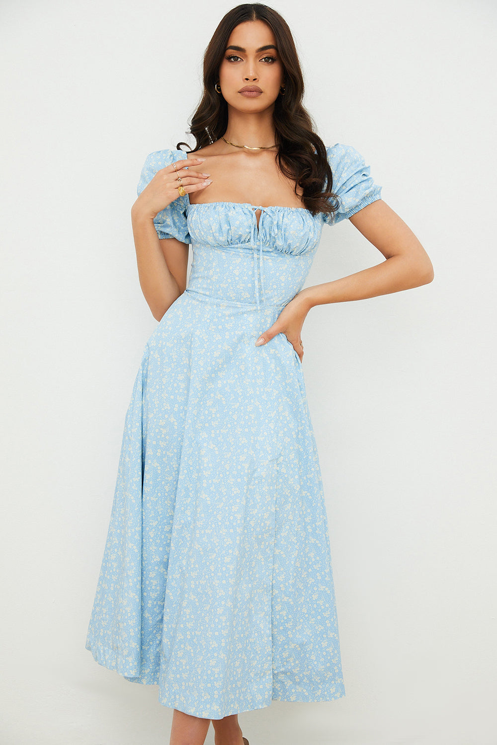 Tessa | Elegante Midi Jurk Met Vierkante Halslijn Voor Dames