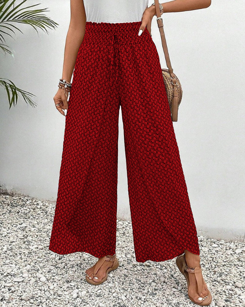 Luchtige wijde zomerbroek van viscose met geometrische print – Dames