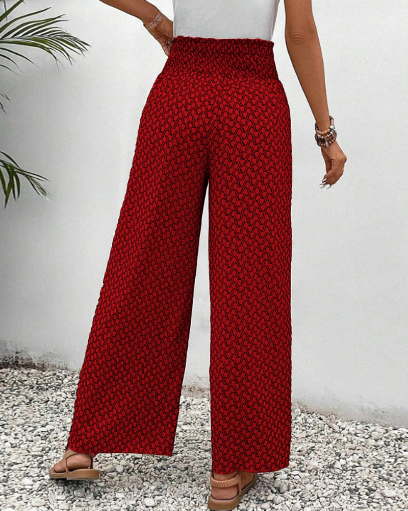 Luchtige wijde zomerbroek van viscose met geometrische print – Dames