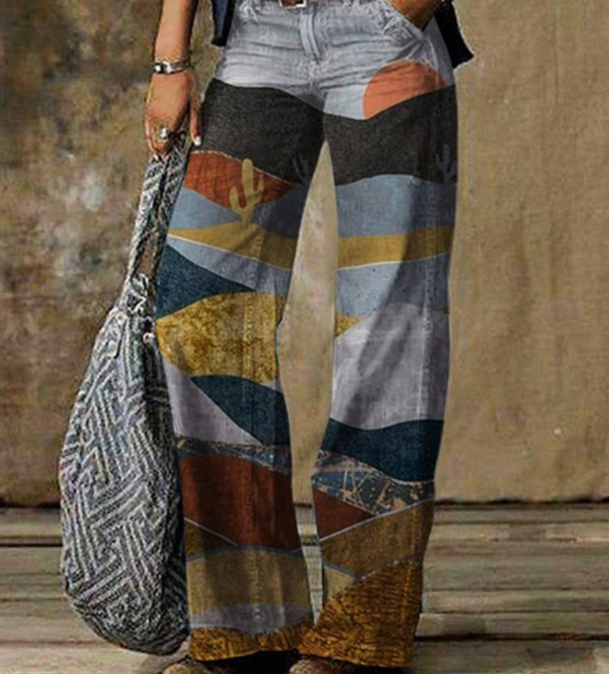 Denim broek met wijde pijpen en retrolook van zacht katoen – Dames