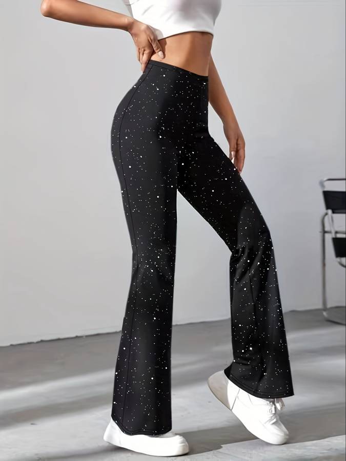 Glamoureuze glitter flared broek met elegante pasvorm – Dames