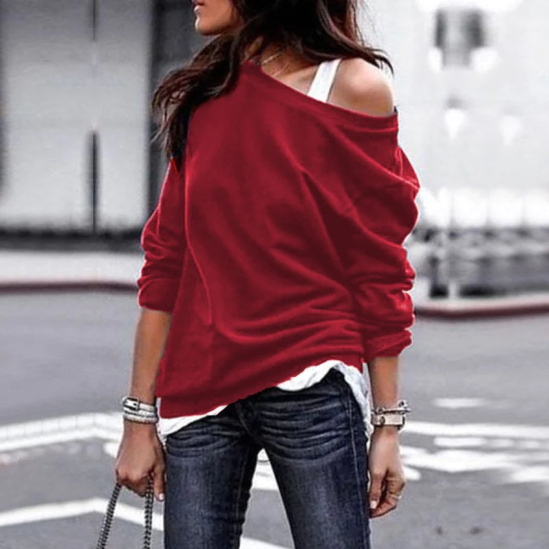 Zachte off-shoulder herfst sweater met ontspannen pasvorm – Dames