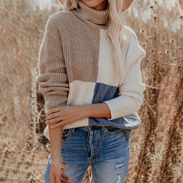 Casual trui in contrasterende kleur met hoge hals – Dames