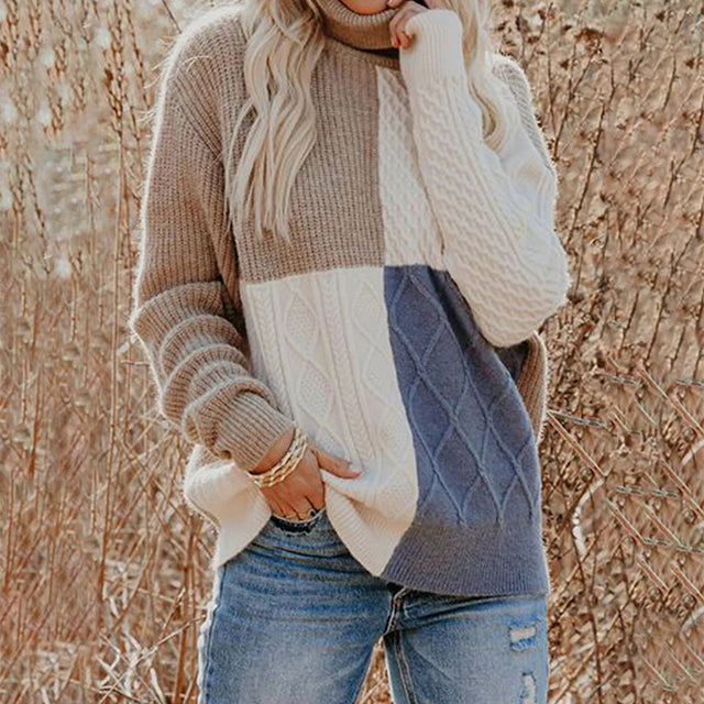 Casual trui in contrasterende kleur met hoge hals – Dames