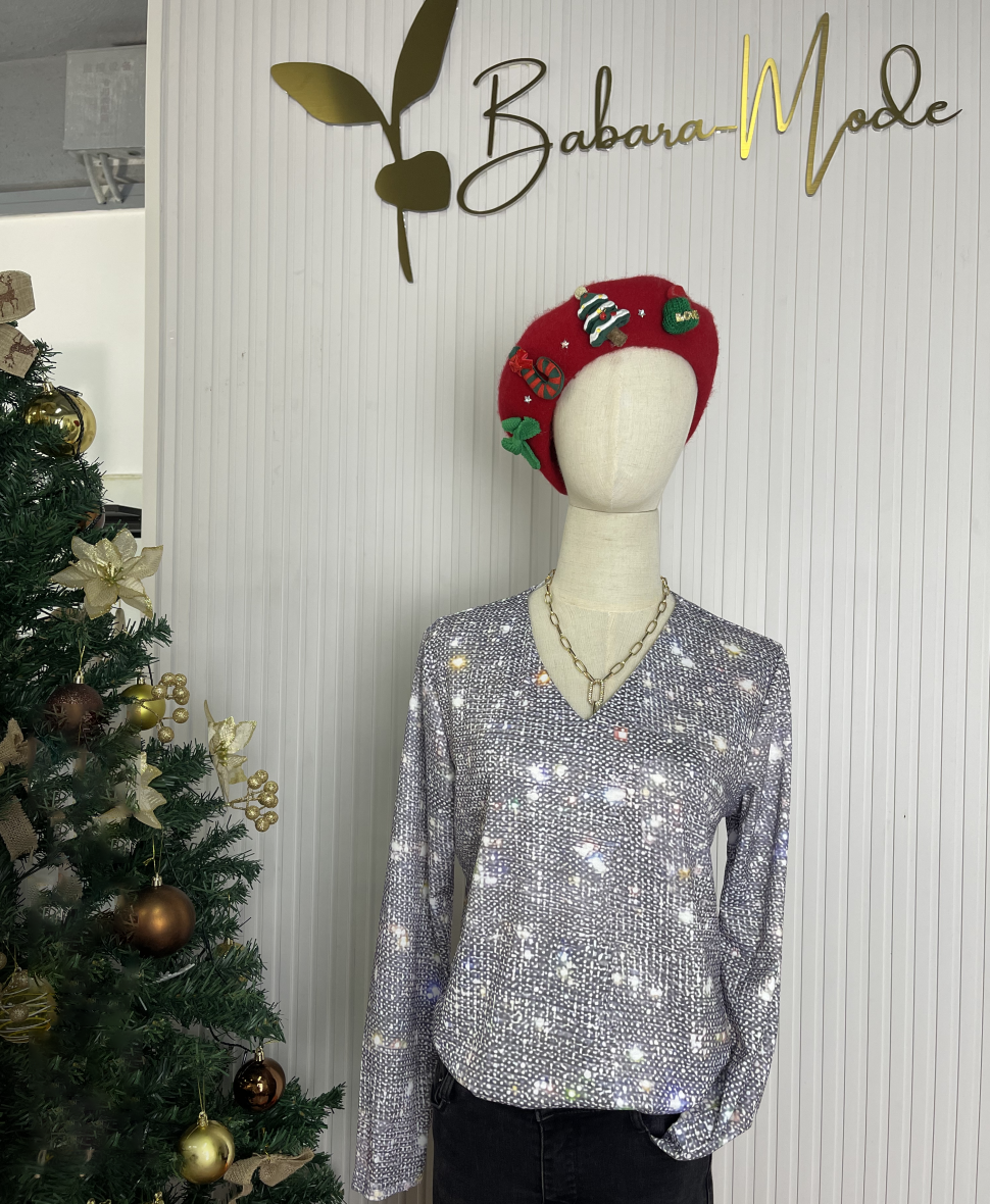 Glitter blouse met lange mouwen en glamoureus design – Dames