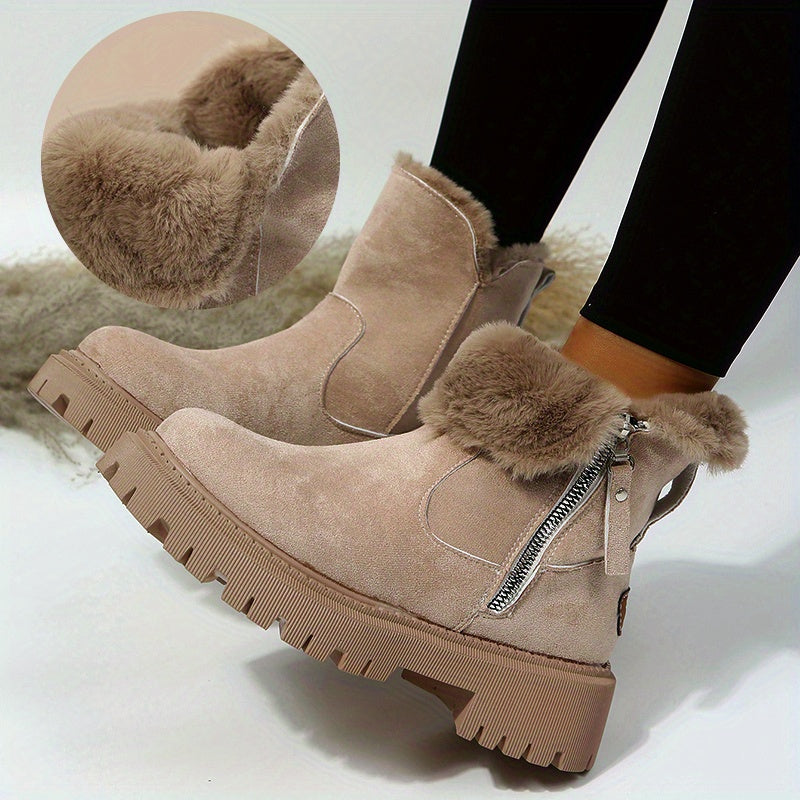 Comfortabele pluche-gevoerde enkellaarsjes met platformzool – Dames
