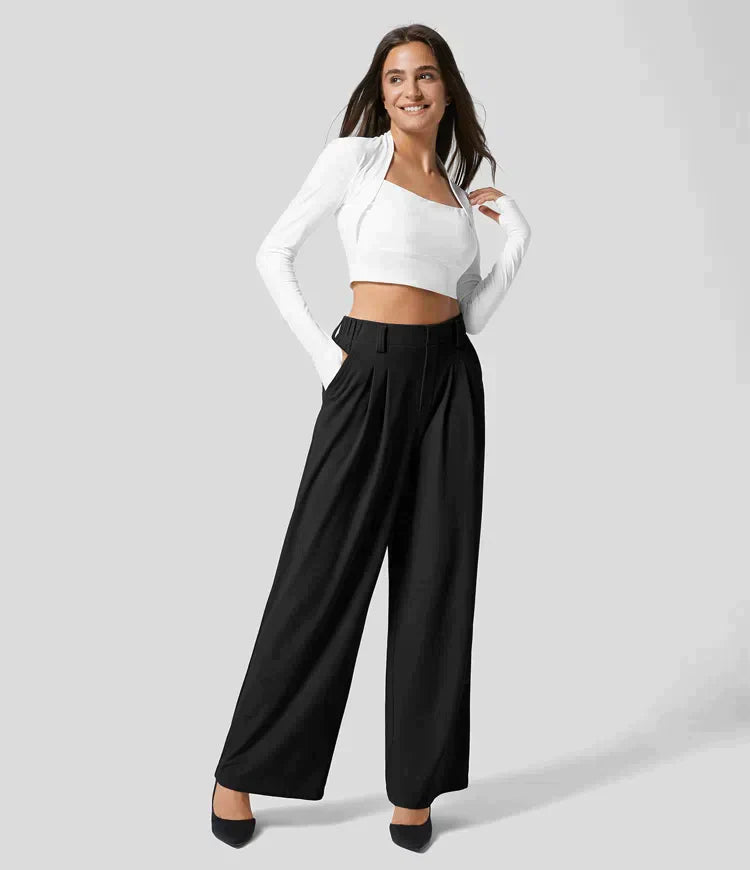 Elegante wijde pantalon met hoge taille - Dames
