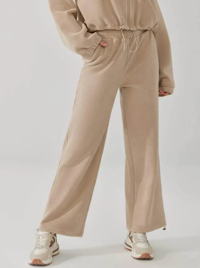 Zachte loungebroek voor de herfst met wijde pijpen en verstelbare taille – Dames