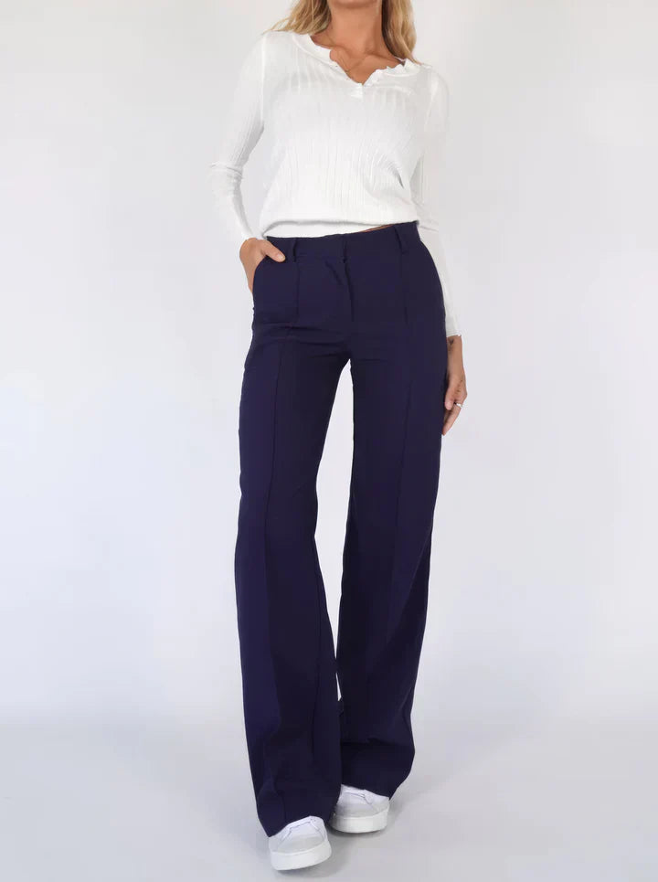Elegante effen flair broek met hoge taille - Dames