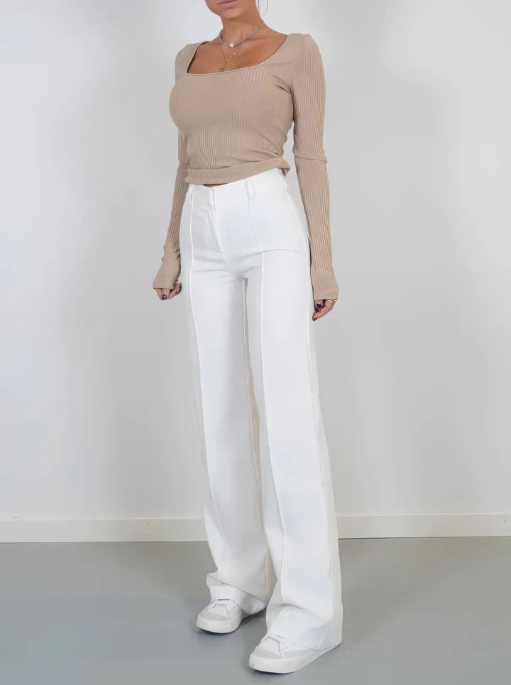 Elegante effen flair broek met hoge taille - Dames