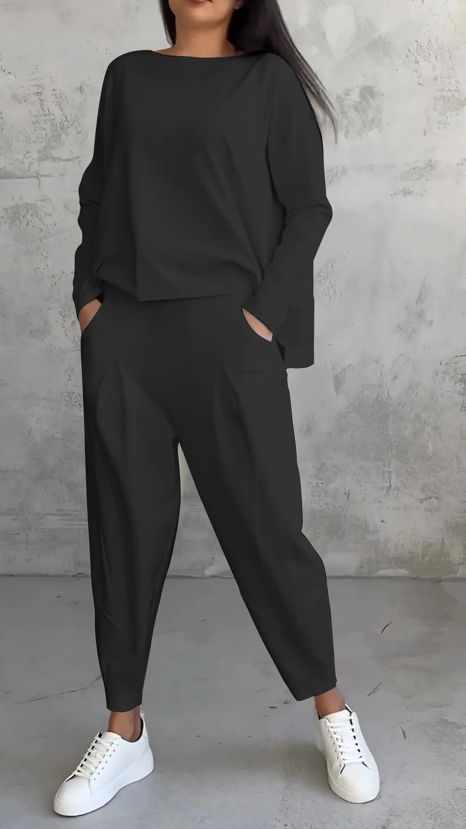 Loungewear set met lange mouwen en harem broek – Dames