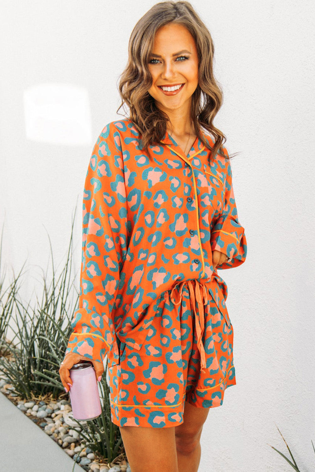 Comfortabele pyjamaset met panterprint van katoenmix voor de zomer – Dames