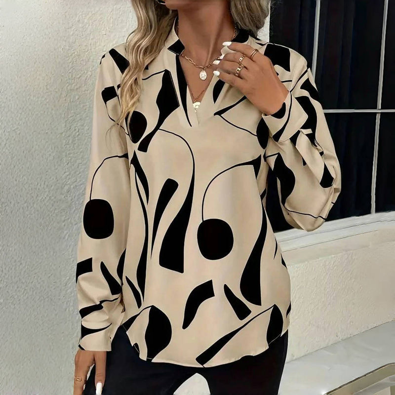 Casual blouse met v-hals en print – Dames