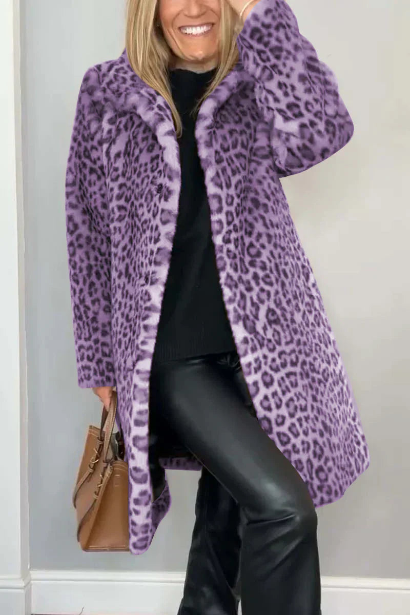 Opvallende winterjas met luipaardprint en warme voering – Dames