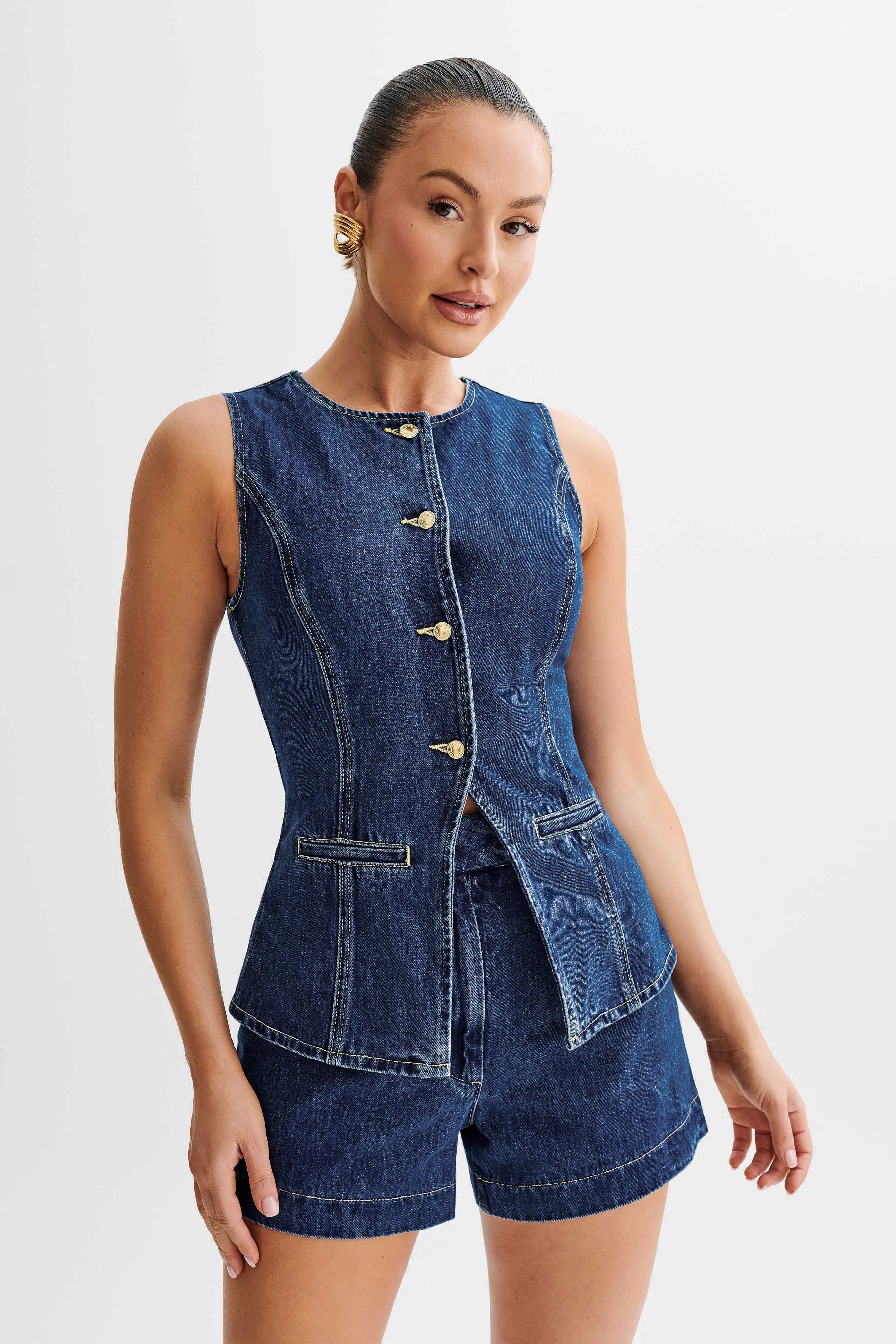 Mouwloze denim zomer set met flatterende pasvorm – Dames