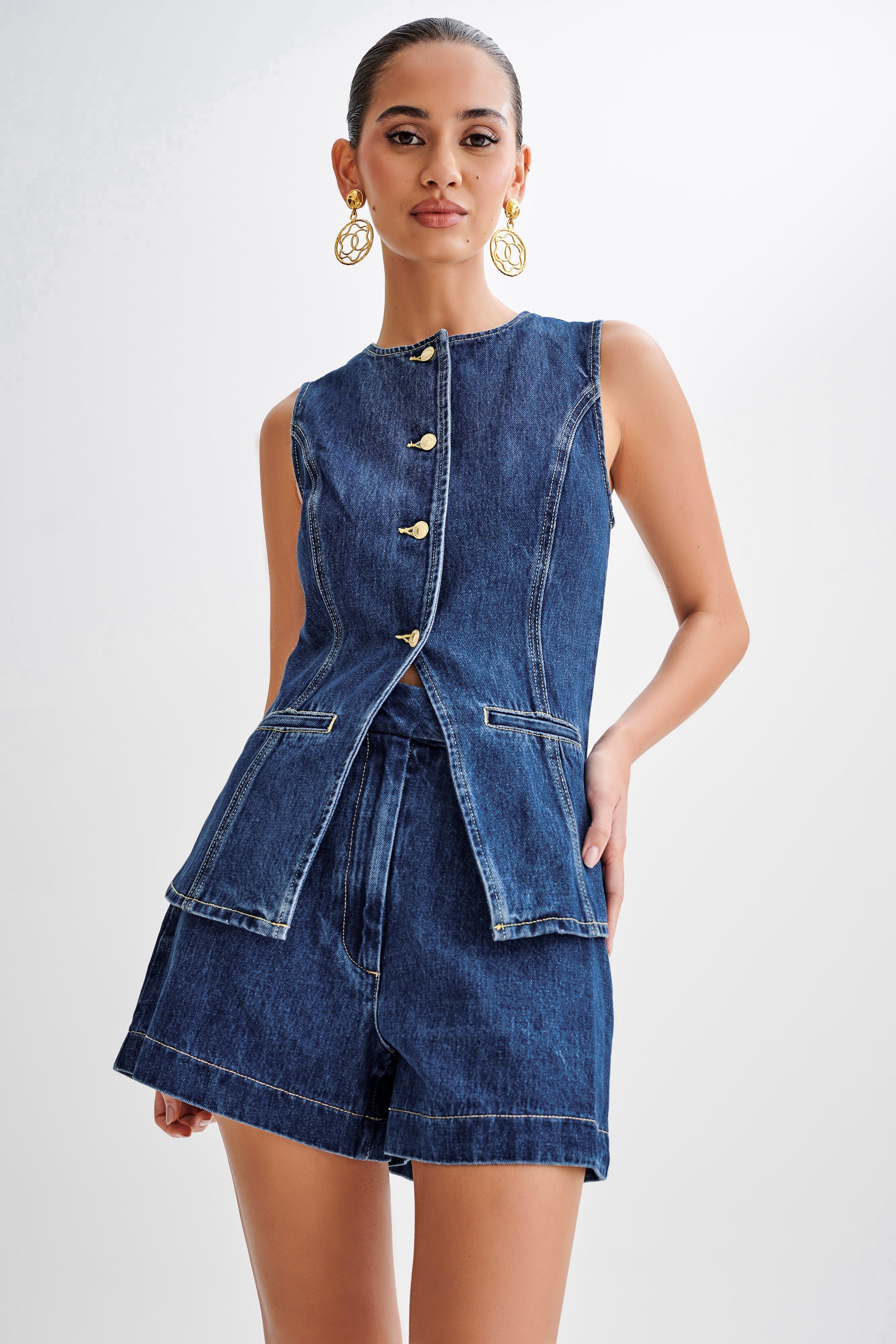 Mouwloze denim zomer set met flatterende pasvorm – Dames