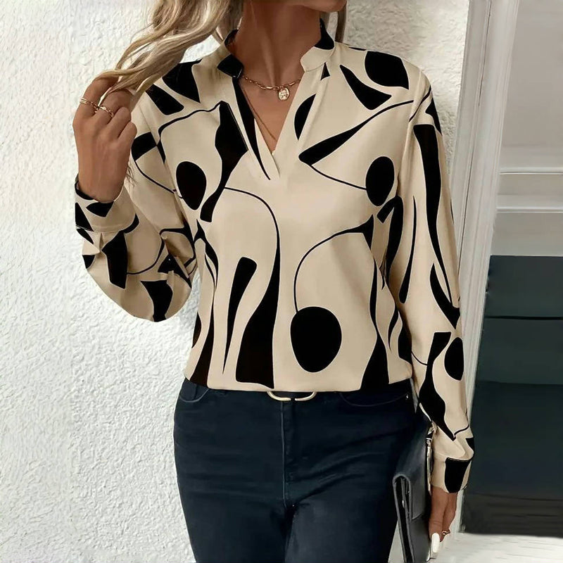 Casual blouse met v-hals en print – Dames
