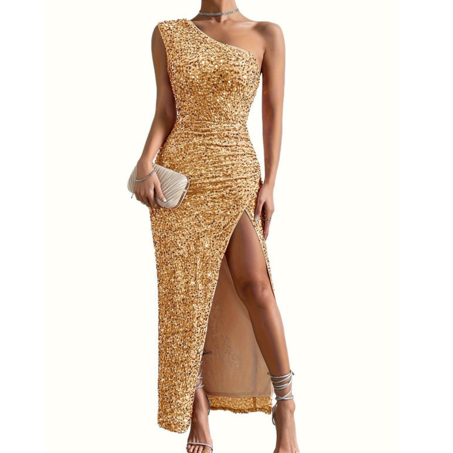 Glamoureuze glitter schouderjurk met bodycon pasvorm – Dames