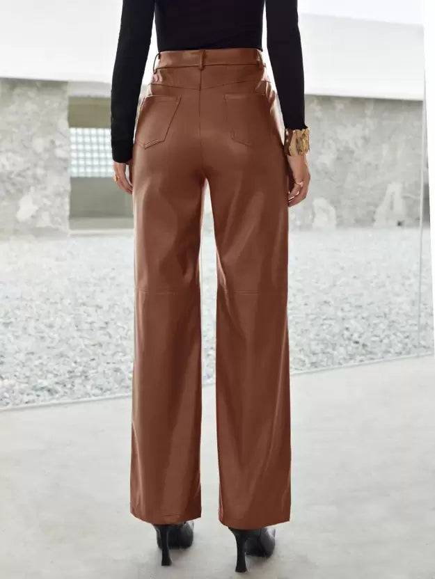 Stijlvolle leren broek met comfortabele pasvorm voor de lente – Dames
