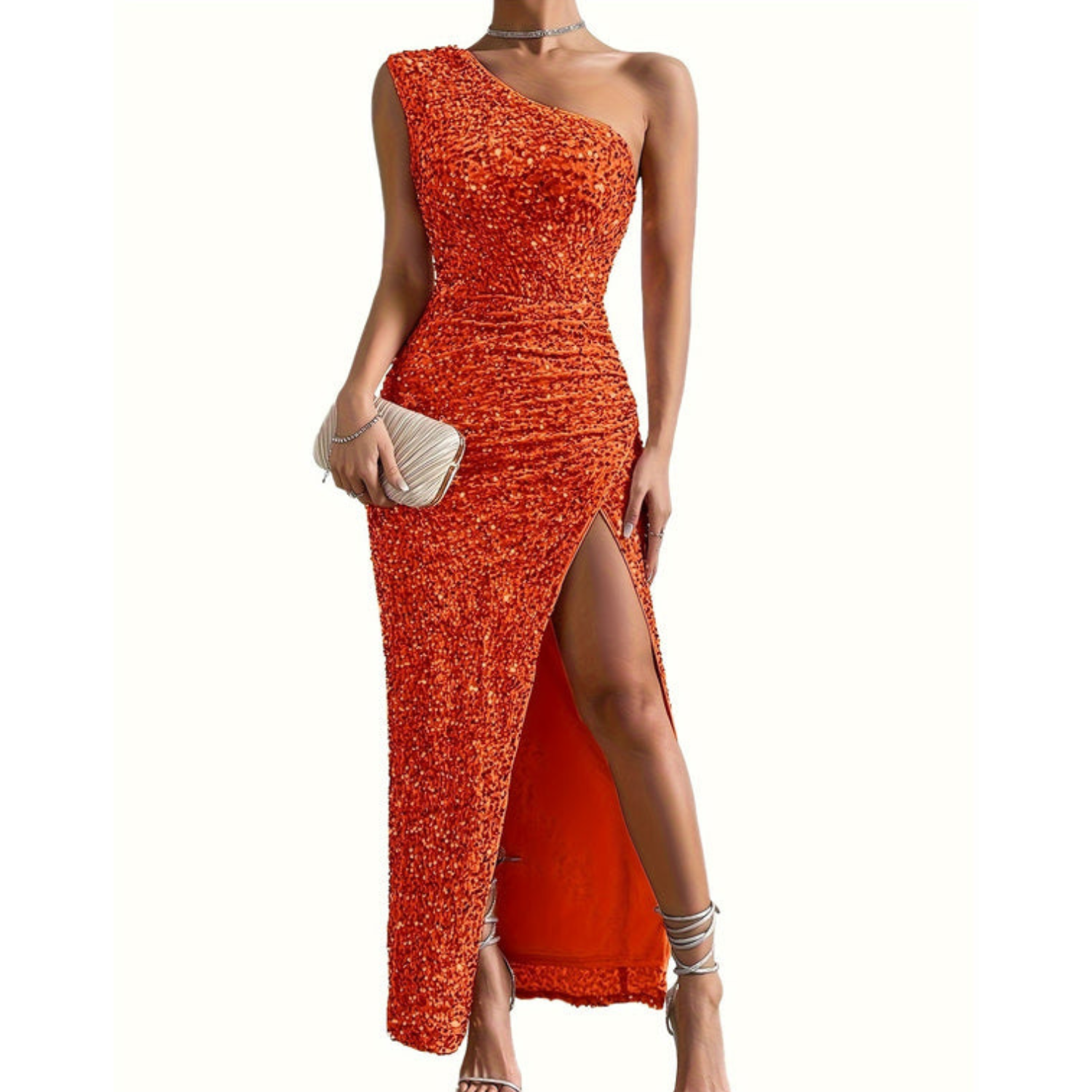 Glamoureuze glitter schouderjurk met bodycon pasvorm – Dames