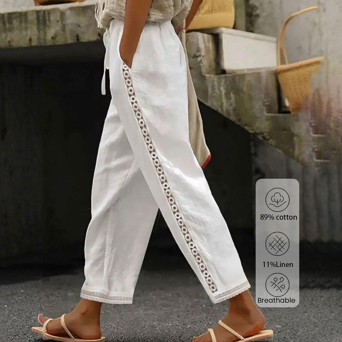 Bohemian wijde zomer broek met trekkoord van katoen - Dames