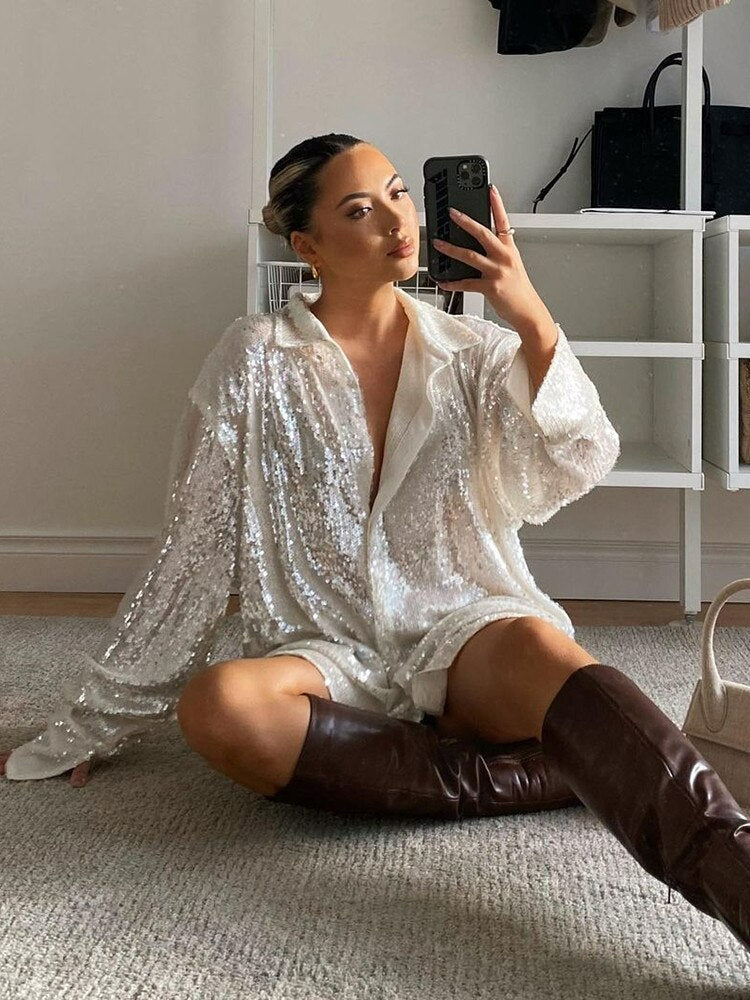 Oversized blouse met glansdetails van luchtige stoffenmix – Dames