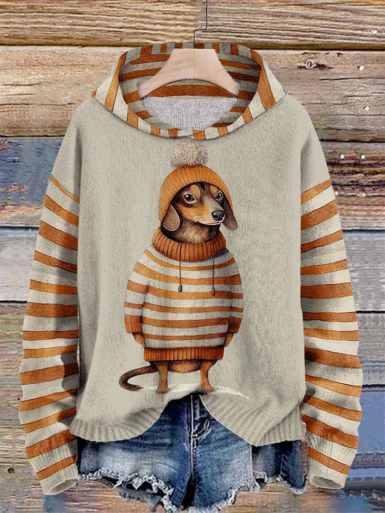 Comfortabele hoodie met speels hondenmotief – Dames