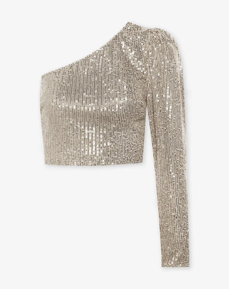 Stijlvolle one-shoulder top met pailletten en stretch – Dames