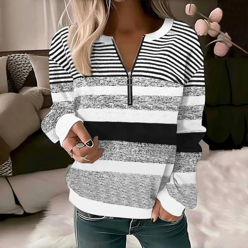 Gestreept sweatshirt met kleurblokken en v-hals – Dames