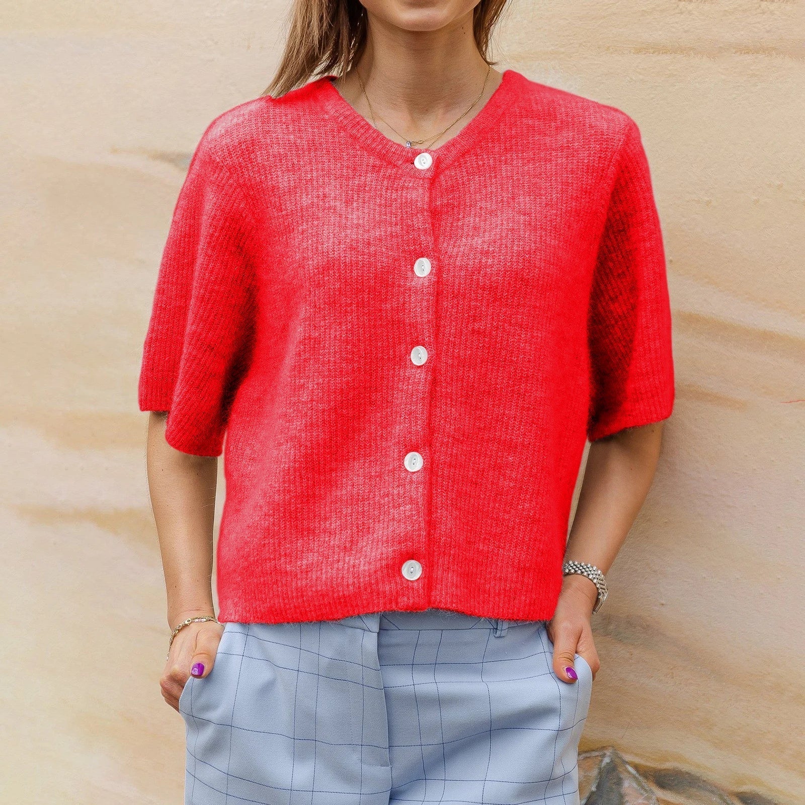 Stijlvol streetwear vest met korte mouwen en ronde hals – Dames