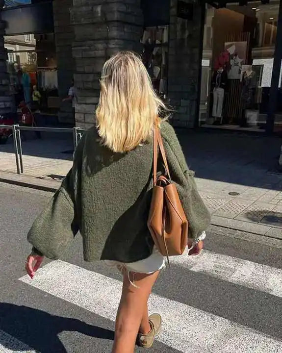 Oversized trui met lichte col in warm oranje – Dames