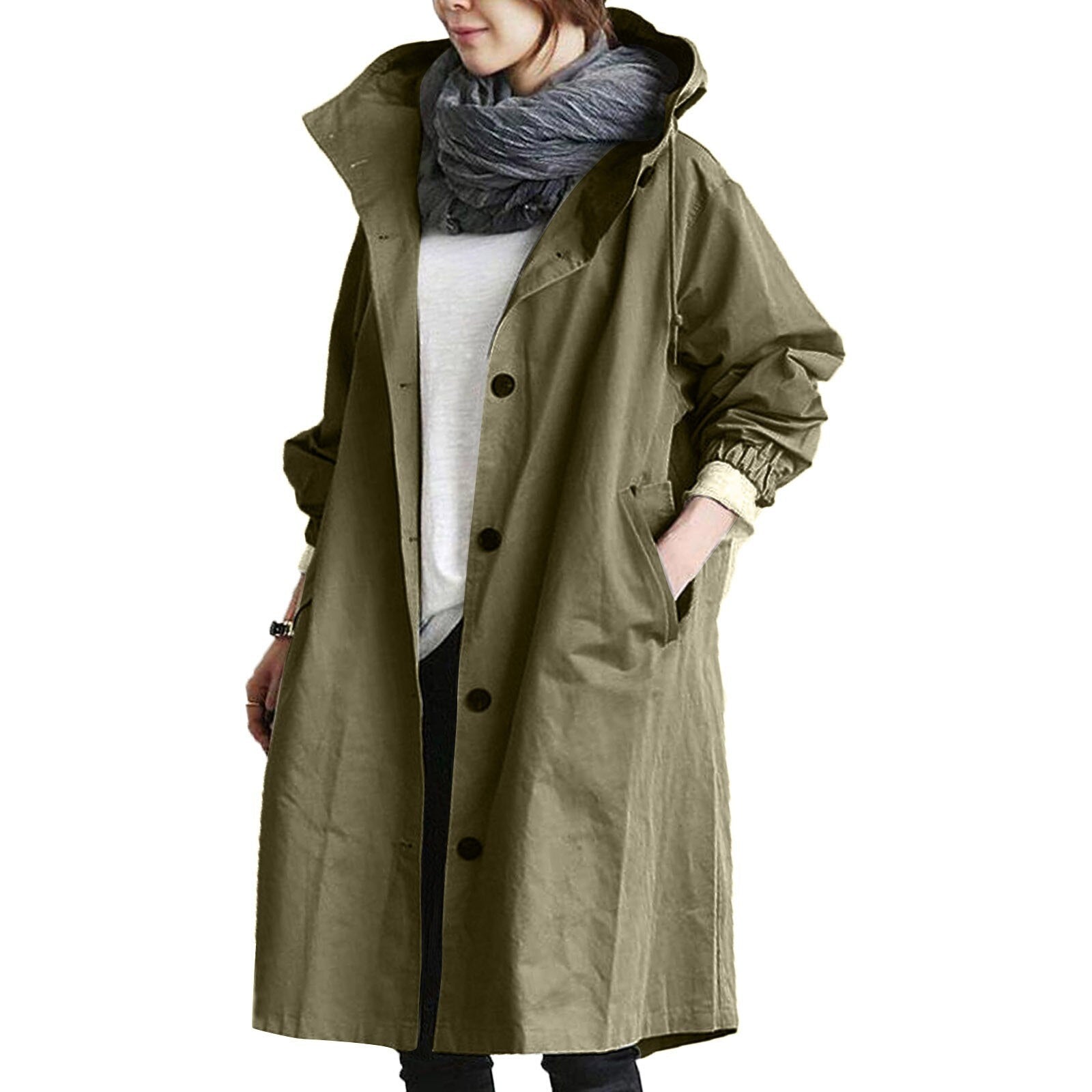 Lange regenjas met ceintuur en waterdicht design – Dames
