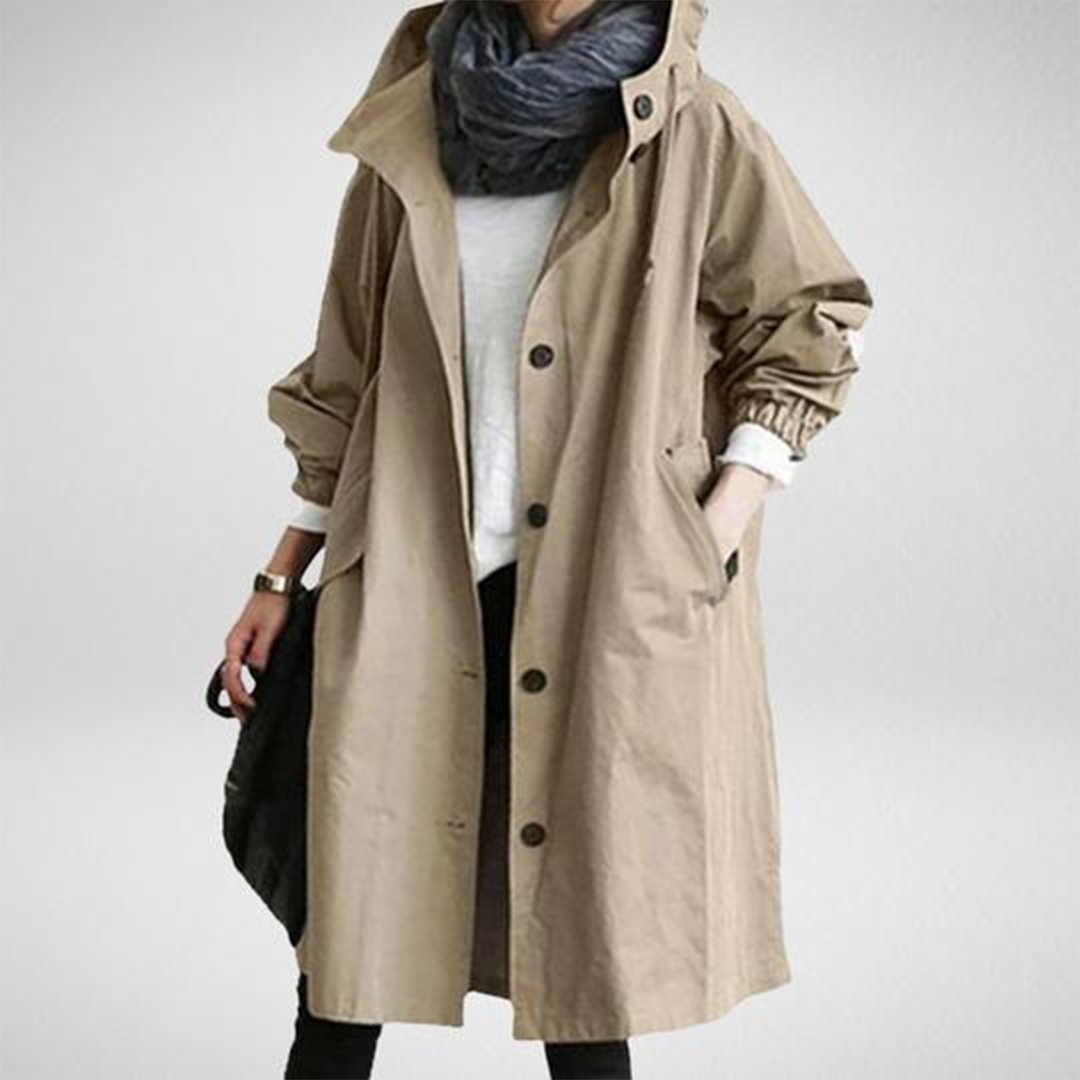Lange regenjas met ceintuur en waterdicht design – Dames